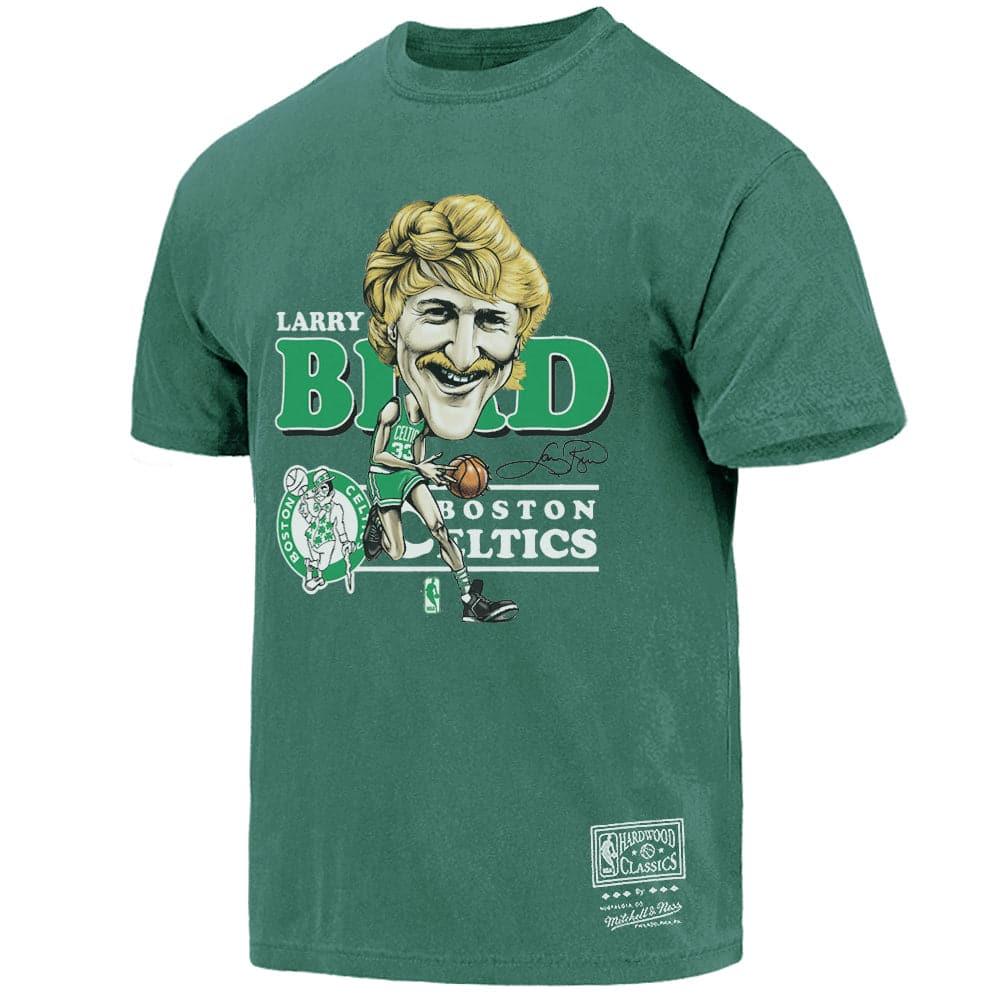 Mitchell And Ness T-Shirts Larry BIrd Boston Celtics Mitchell & Ness NBA Caricature Vintage T-Shirt - Faded Green