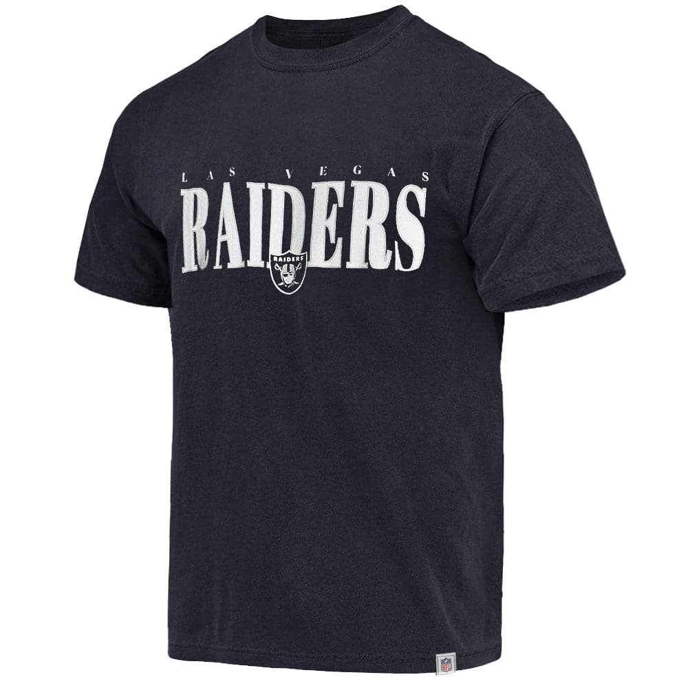 Majestic Athletic T-Shirts Las Vegas Raiders Majestic NFL Linear Logo Vintage T-Shirt - Faded Black
