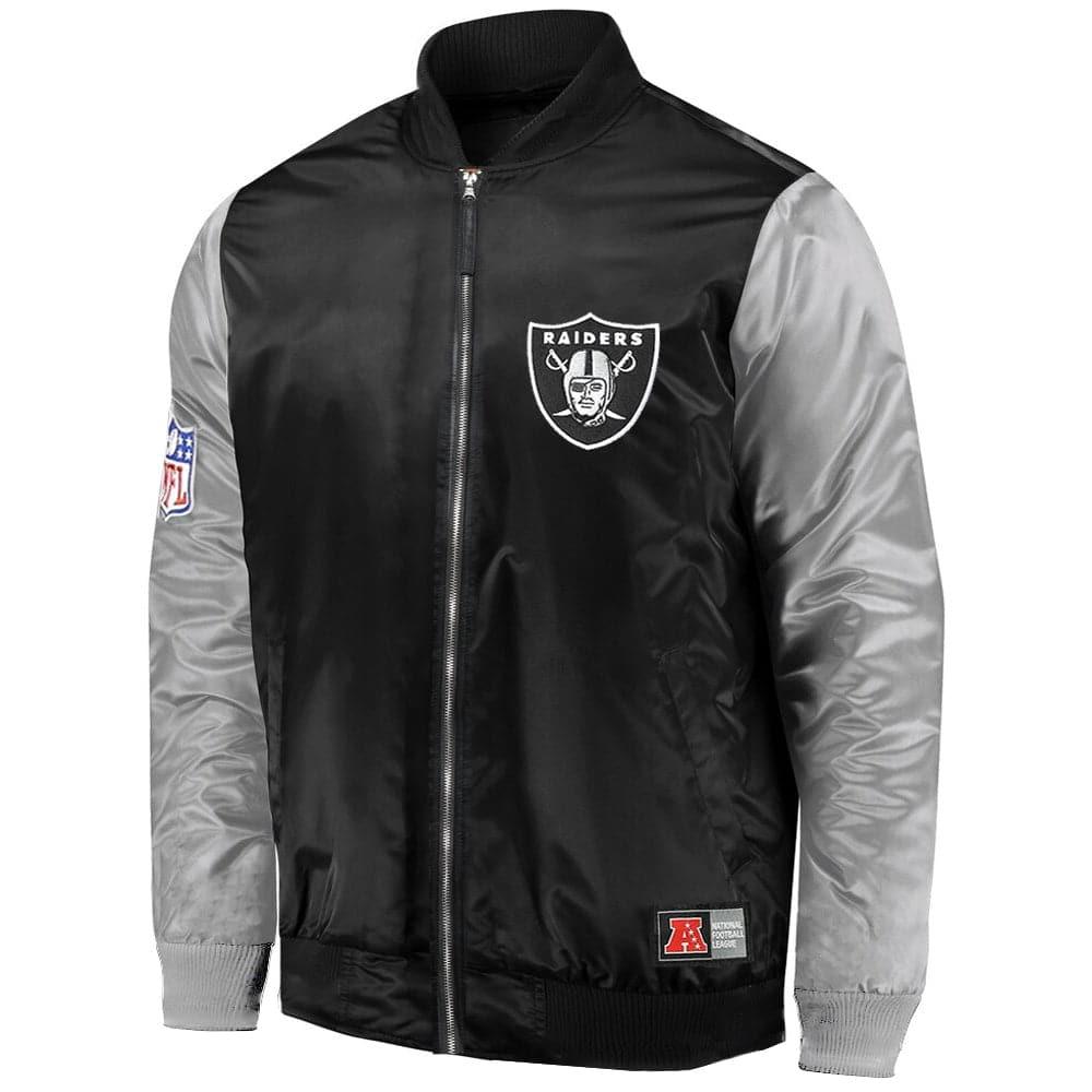 Majestic Athletic Jackets Las Vegas Raiders Majestic NFL Nylon 2 Tone Full Zip Bomber Jacket- Black