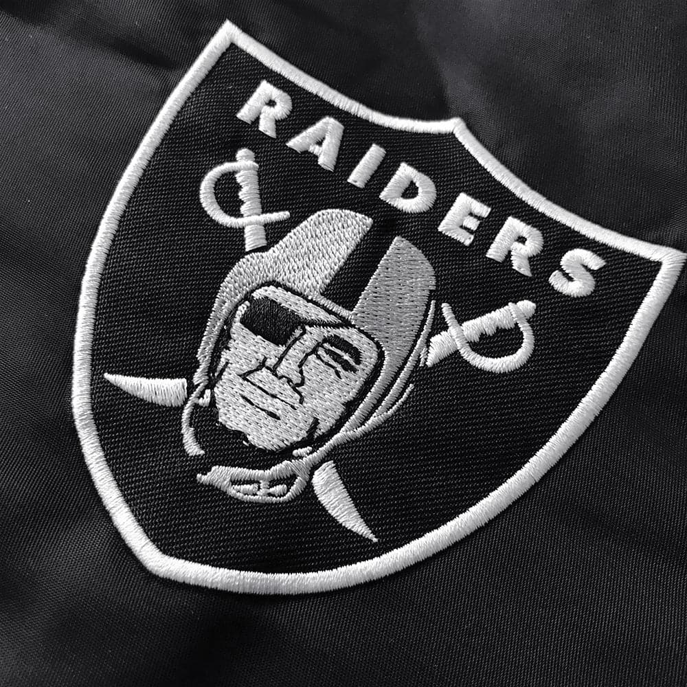 Majestic Athletic Jackets Las Vegas Raiders Majestic NFL Team Nylon Zip Bomber Jacket- Black