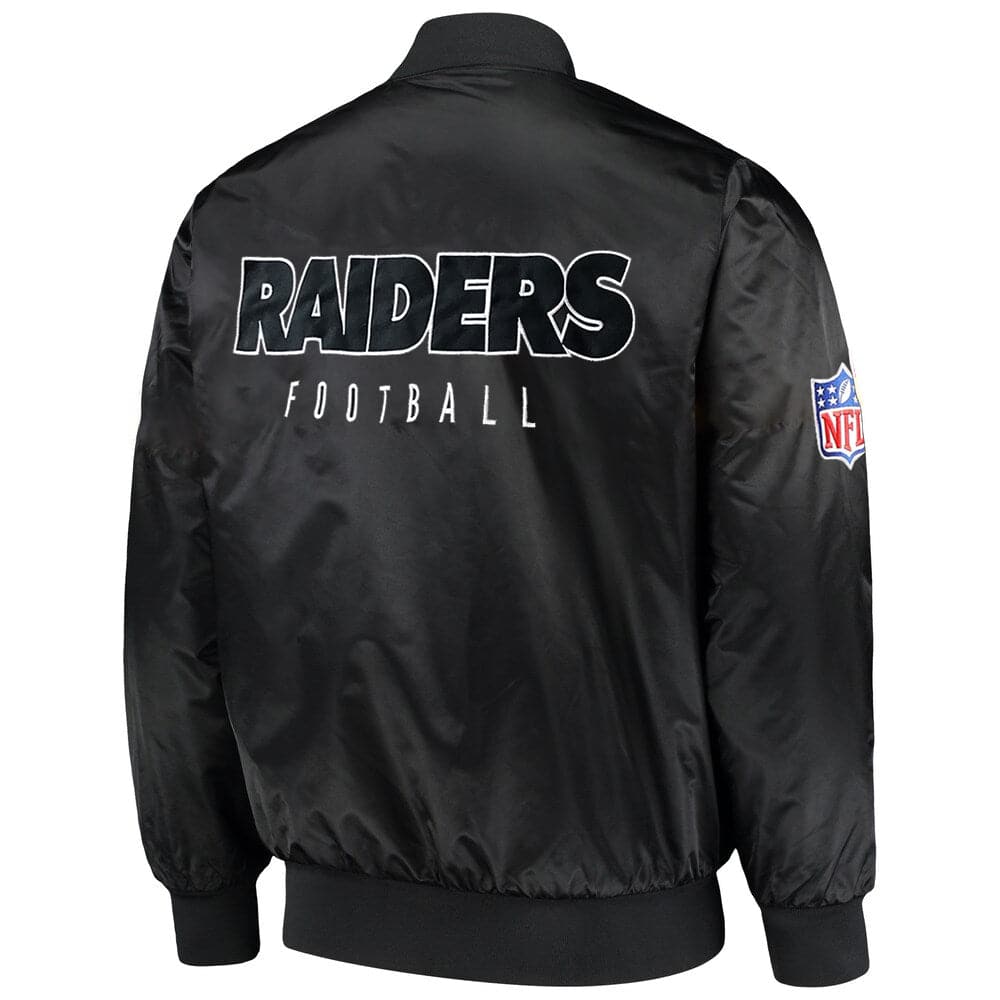 Majestic Athletic Jackets Las Vegas Raiders Majestic NFL Team Nylon Zip Bomber Jacket- Black