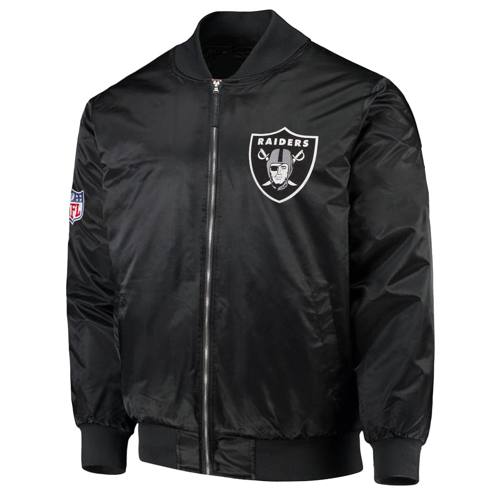 Majestic Athletic Jackets Las Vegas Raiders Majestic NFL Team Nylon Zip Bomber Jacket- Black