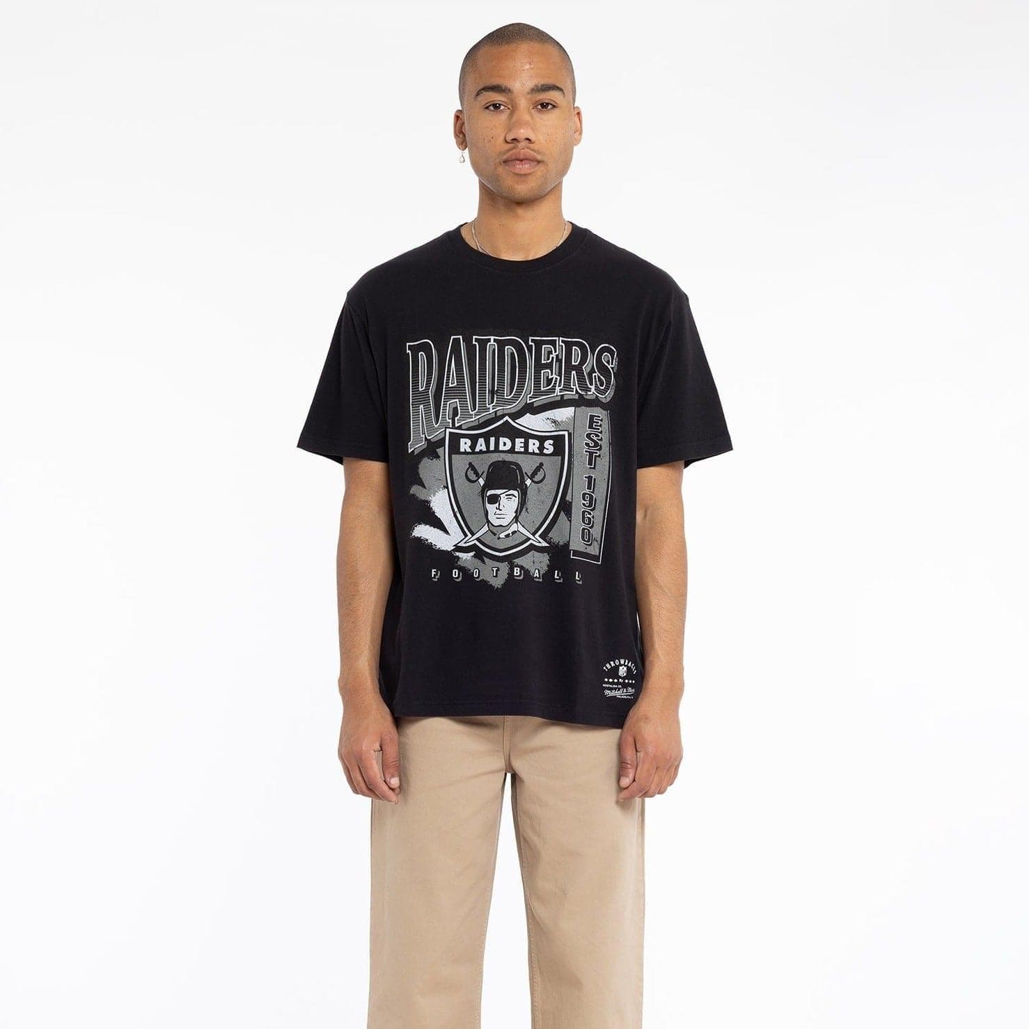 Mitchell And Ness T-Shirts Las Vegas Raiders Mitchell & Ness NFL Brush Off Vintage T-Shirt - Faded Black