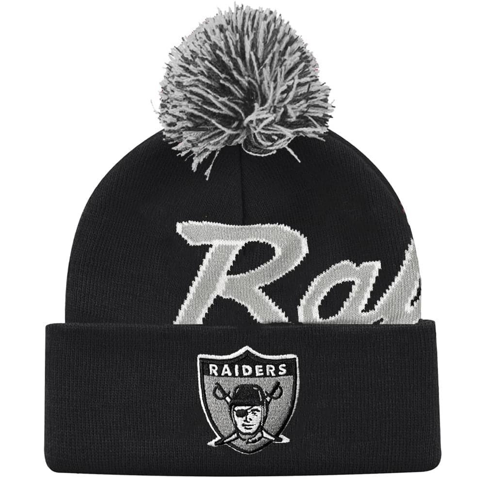 Mitchell And Ness Beanies Las Vegas Raiders Mitchell & Ness NFL Script Burst Pom Knit Beanie - Black