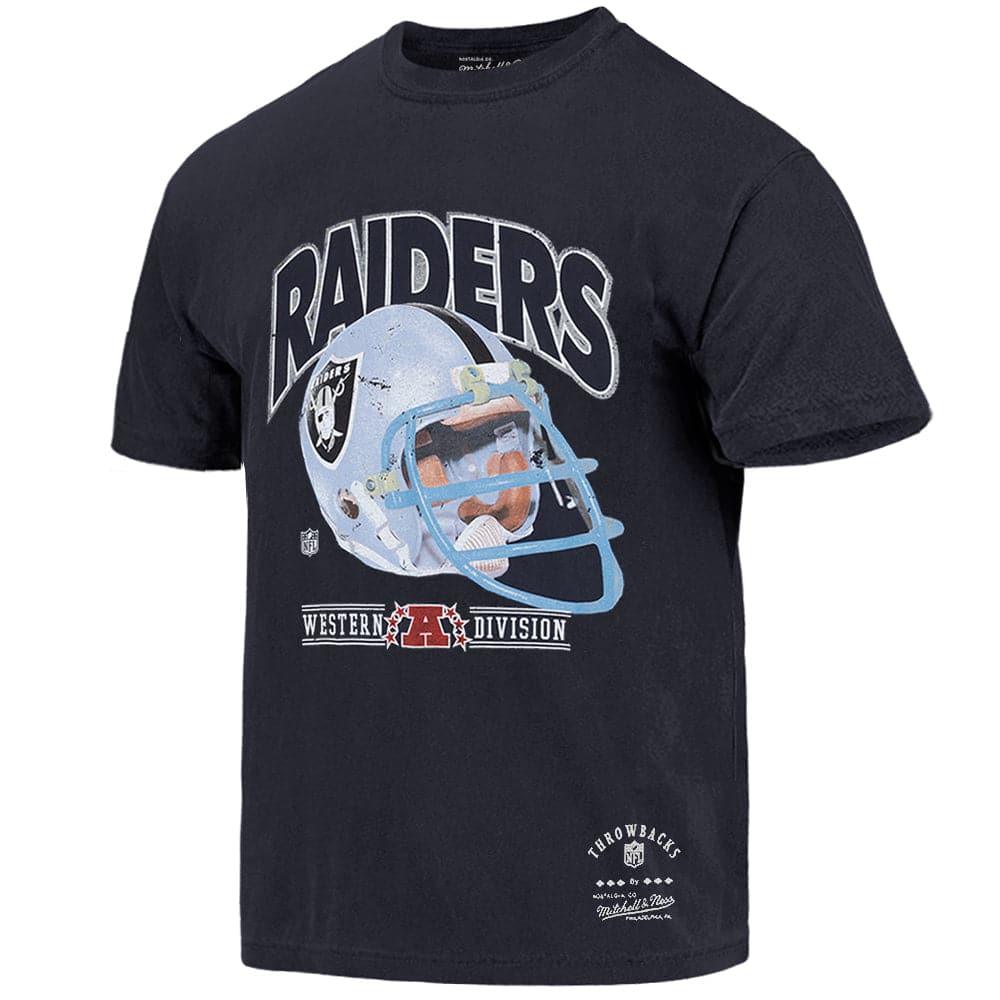 Mitchell And Ness T-Shirts Las Vegas Raiders Mitchell & Ness NFL Throwback Helmet Vintage T-Shirt - Faded Black