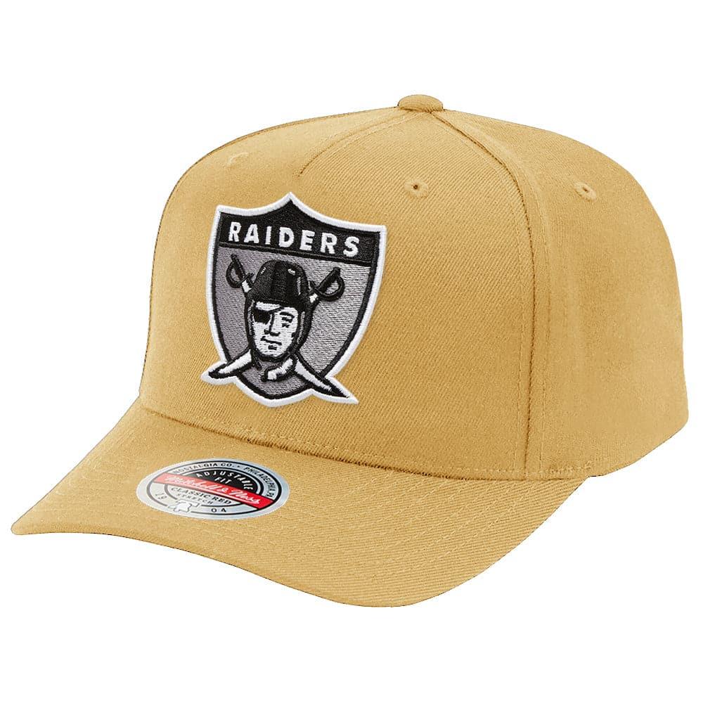 Mitchell And Ness Caps Las Vegas Raiders Mitchell & Ness NFL Throwback Logo Curve Snapback Hat - Khaki