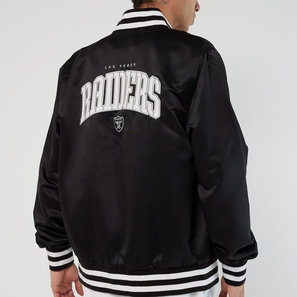 New Era Jackets Las Vegas Raiders New Era NFL Team Stencil Satin Button Jacket - Black