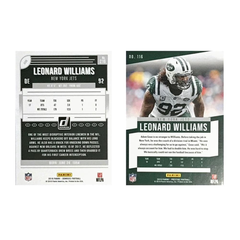 Panini Cards Leonard Williams New York Jets 2019 Panini NFL 2 Insert Card Set