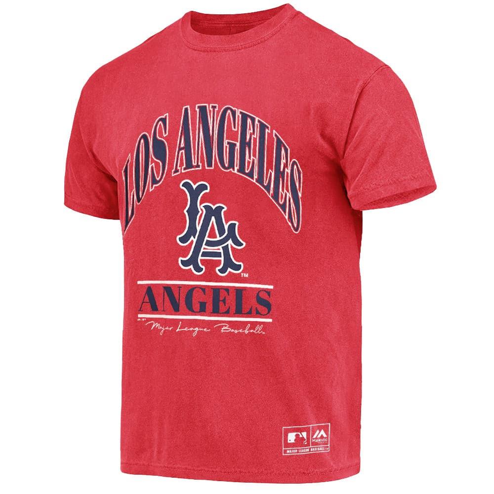 Majestic Athletic T-Shirts Los Angeles Angels Majestic MLB Classic Arch Vintage T-Shirt - Faded Red