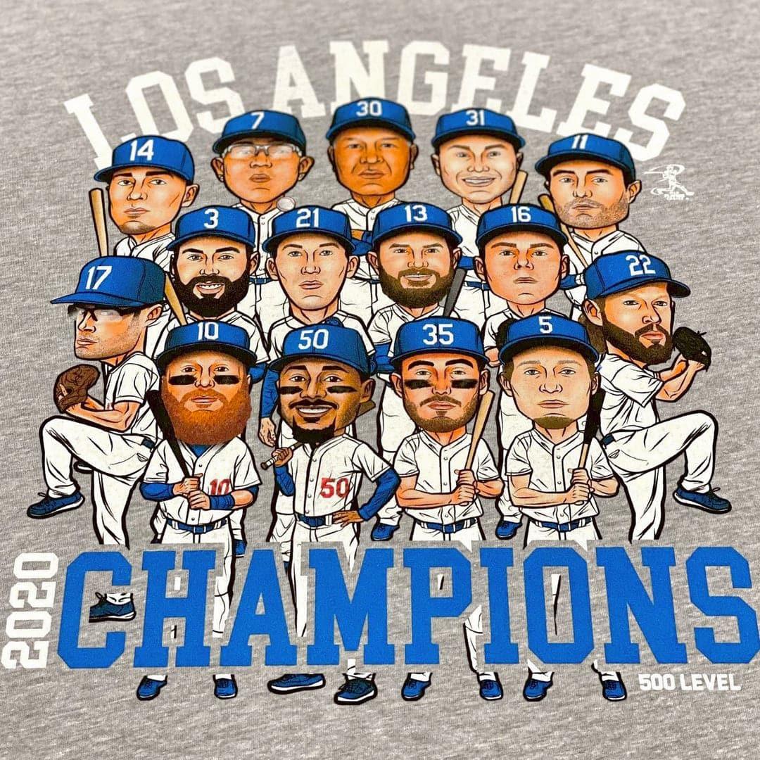 500 Level T-Shirts Los Angeles Dodgers 500 Level MLB 2020 Champions Team T-Shirt - Grey