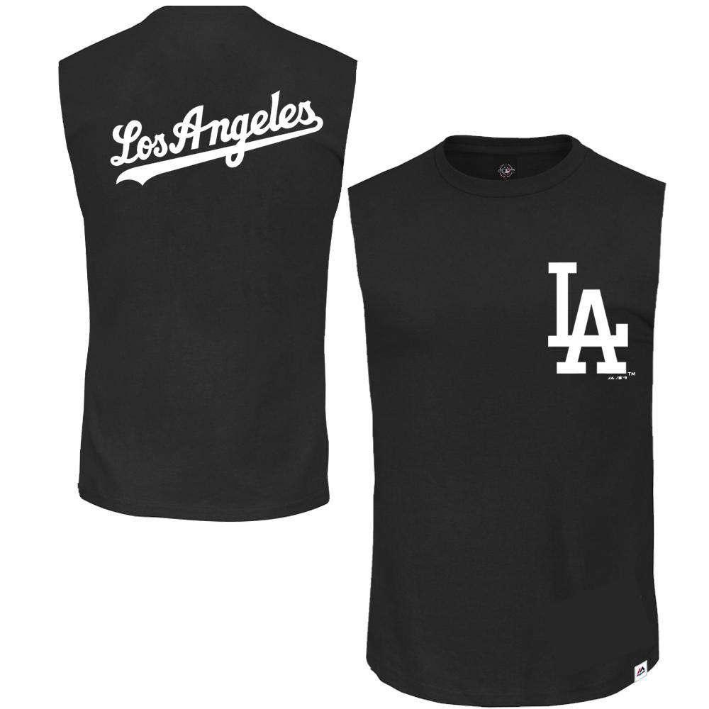 Majestic Athletic T-Shirts Los Angeles Dodgers Majestic MLB Englewood Sleeveless Muscle T-Shirt - Black
