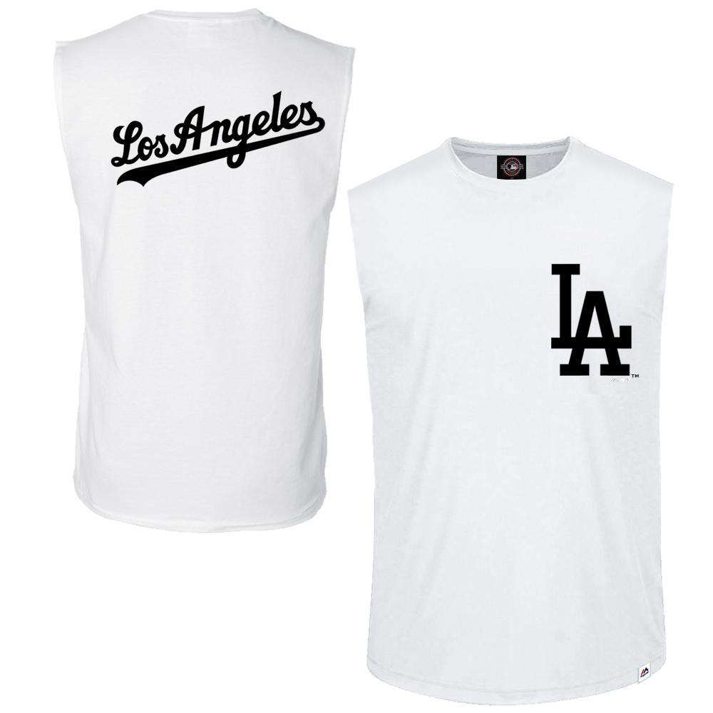 Majestic Athletic T-Shirts Los Angeles Dodgers Majestic MLB Englewood Sleeveless Muscle T-Shirt - White