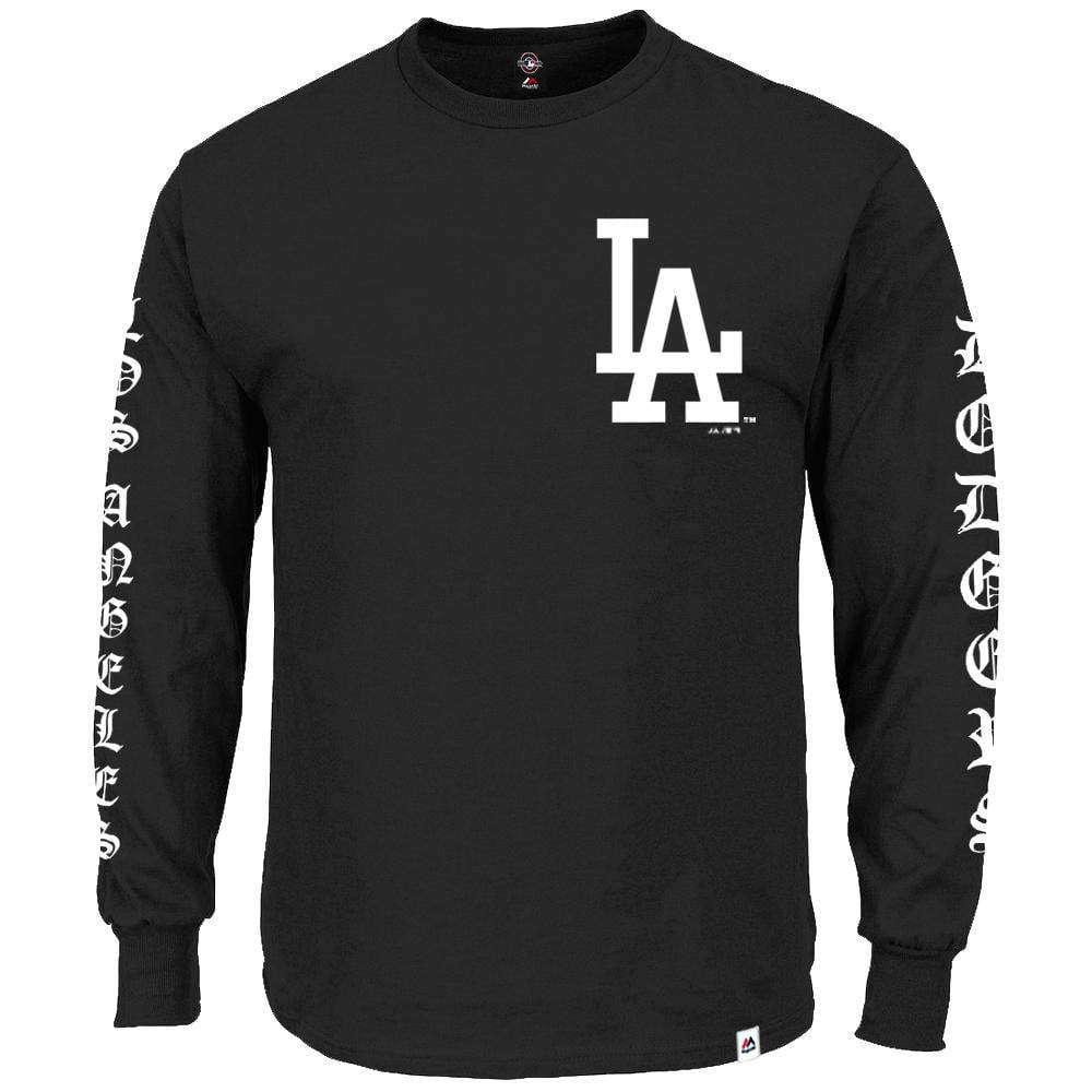 Majestic Athletic Long Sleeve Tees Los Angeles Dodgers Majestic MLB Gothic Long Sleeve T-Shirt - Black