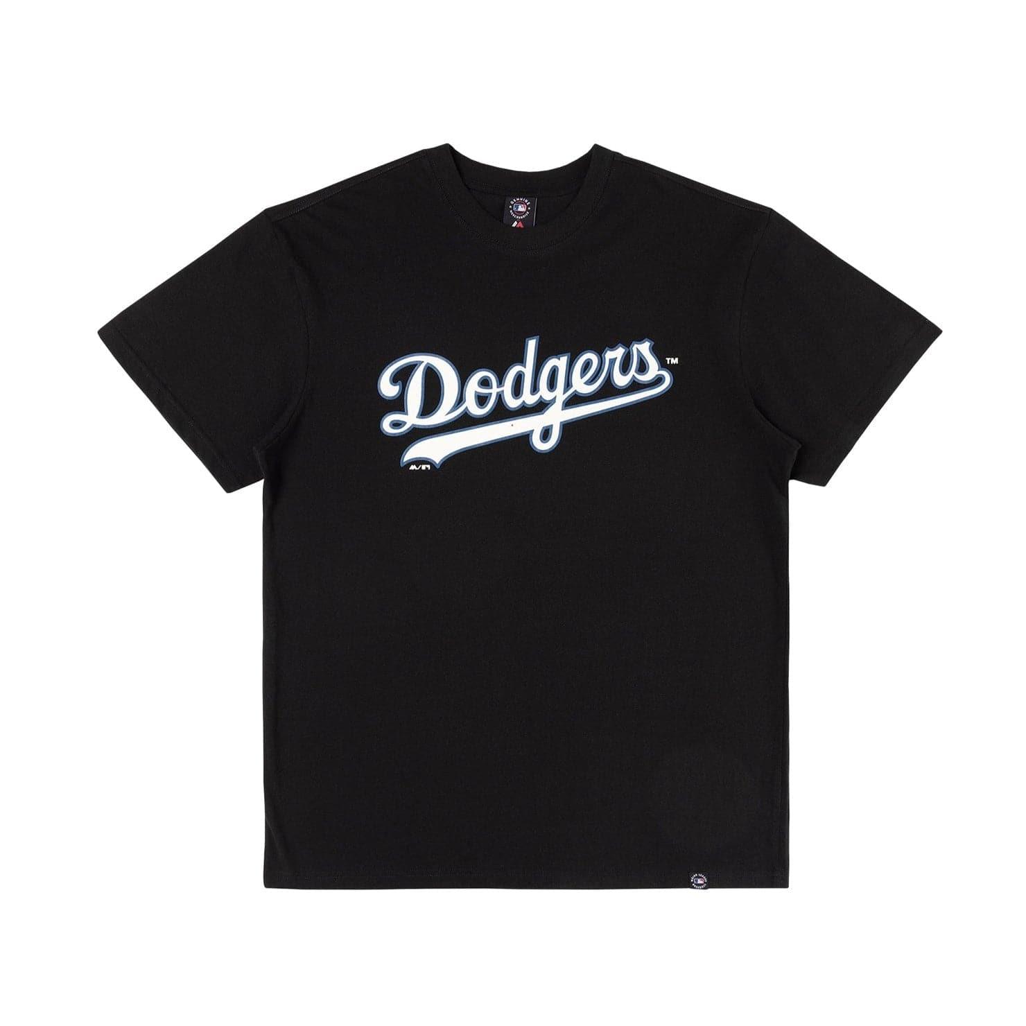 Majestic Athletic T-Shirts Los Angeles Dodgers Majestic MLB Outline Wordmark Vintage T-Shirt- Faded Black