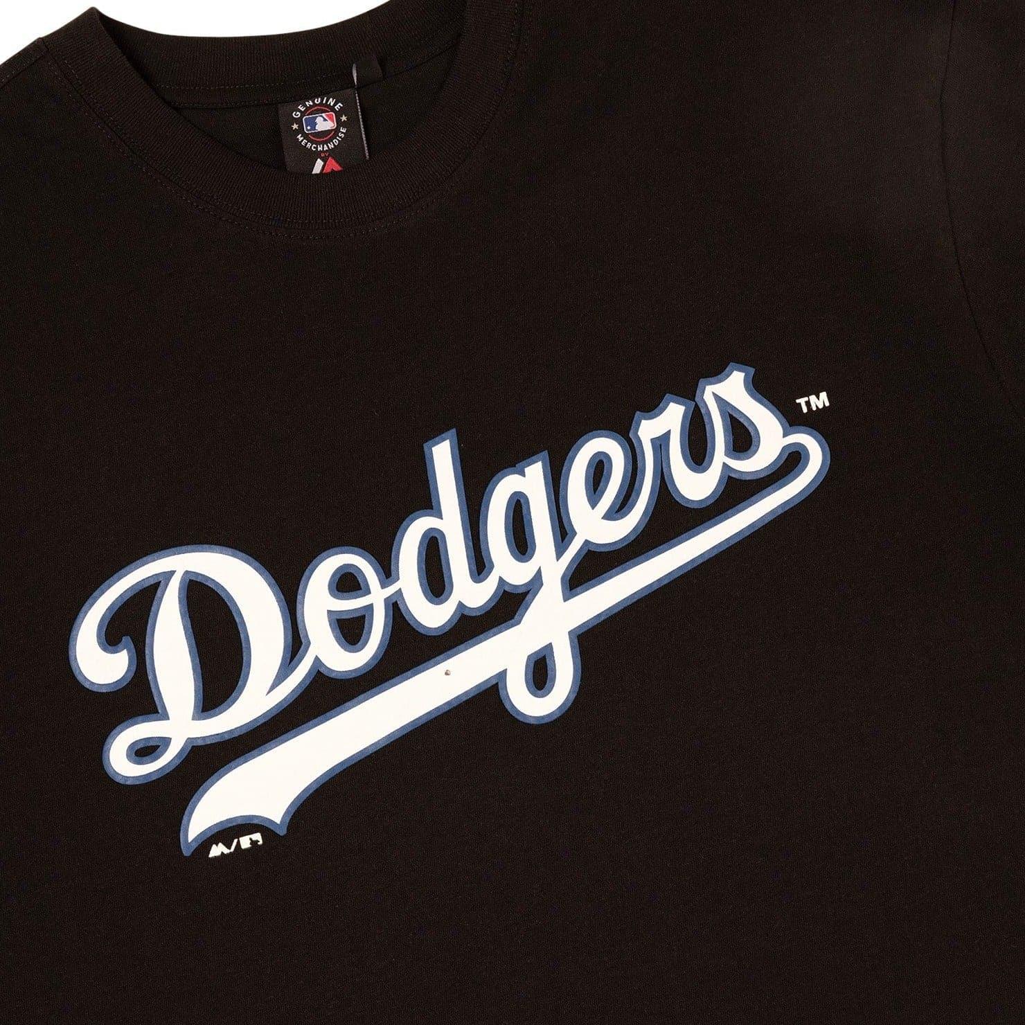 Majestic Athletic T-Shirts Los Angeles Dodgers Majestic MLB Outline Wordmark Vintage T-Shirt- Faded Black