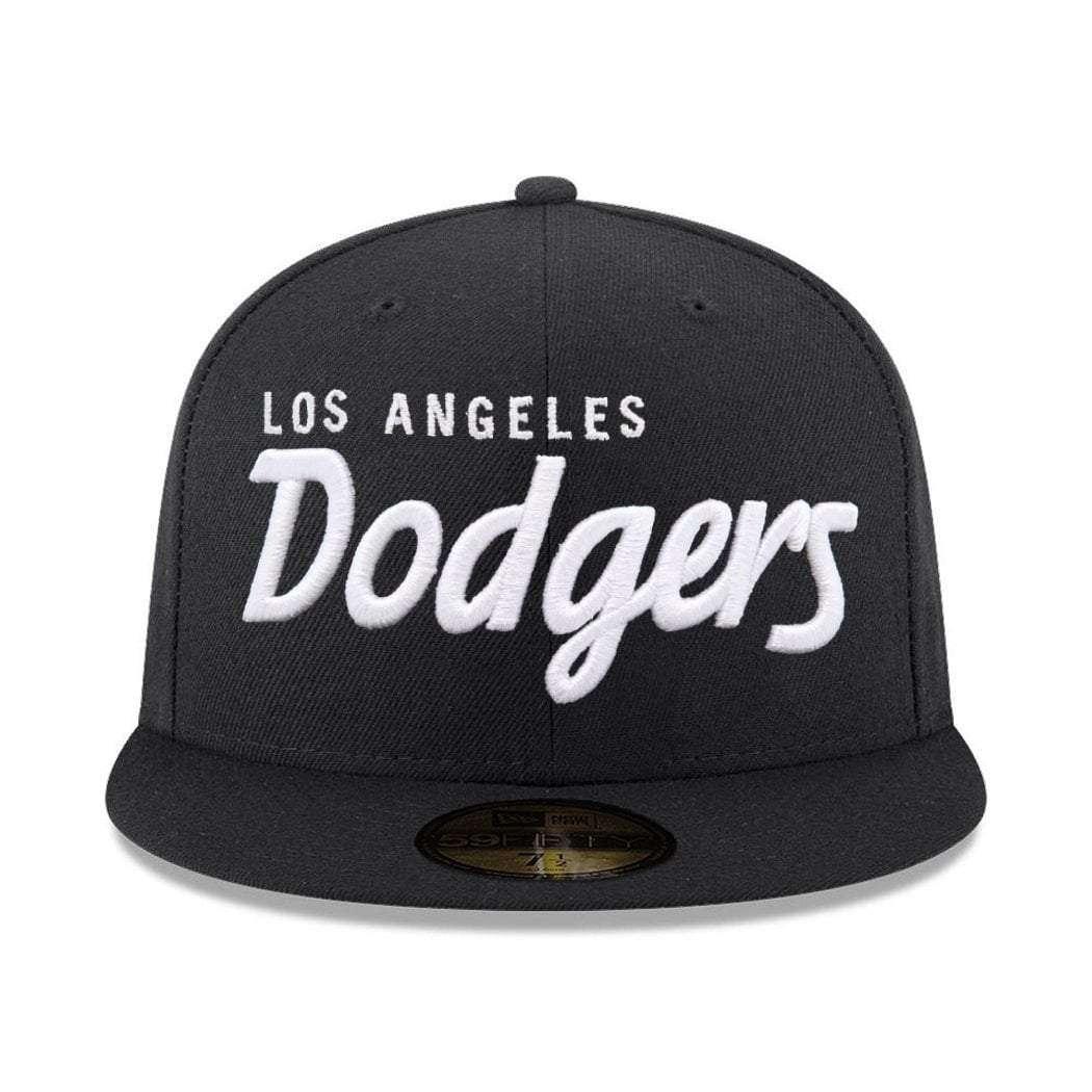 New Era Caps Los Angeles Dodgers New Era MLB Black & White Script 59FIFTY Fitted Hat