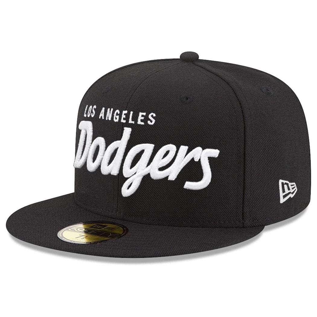 New Era Caps Los Angeles Dodgers New Era MLB Black & White Script 59FIFTY Fitted Hat