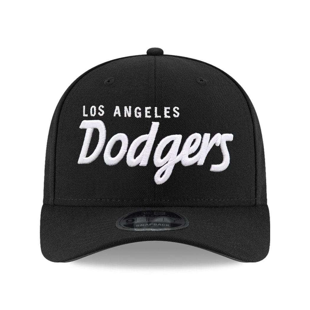 New Era Caps Los Angeles Dodgers New Era MLB Black & White Script Pre-Curved OF 9FIFTY Snapback Hat