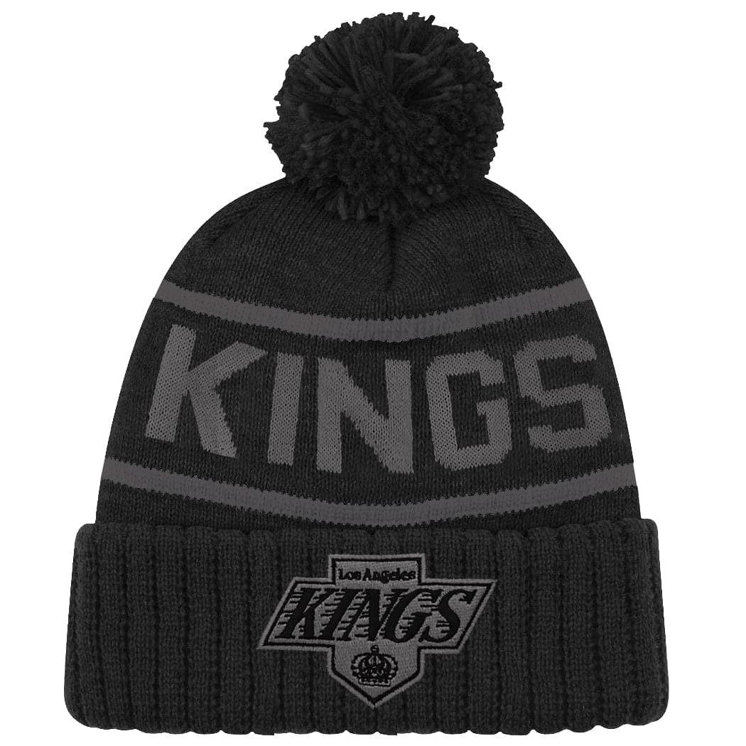 NHL Branded Beanies Los Angeles Kings NHL Triple Black On Black Pom Knit Beanie - Black