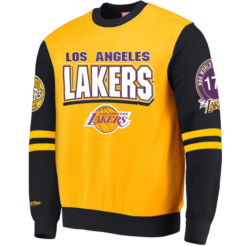 Mitchell And Ness Jumpers Los Angeles Lakers Mitchell & Ness NBA All Over 2.0 Crew Jumper - Gold