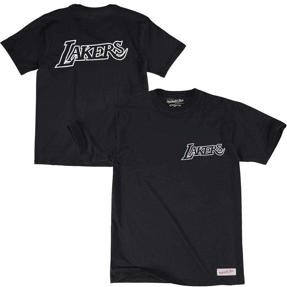 Mitchell And Ness T-Shirts Los Angeles Lakers Mitchell & Ness NBA Black & White Wordmark T-Shirt