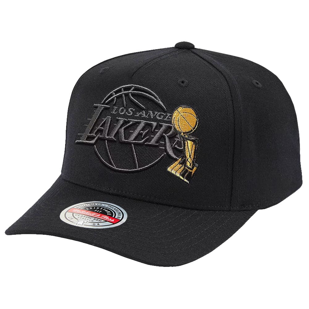 Mitchell And Ness Caps Los Angeles Lakers Mitchell & Ness NBA Champs Patch Classic Red Snapback Hat - Black