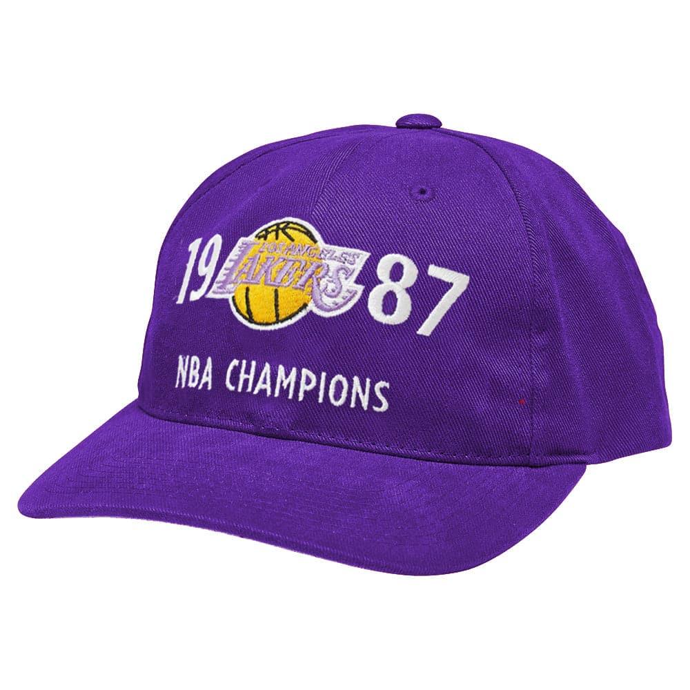 Mitchell And Ness Caps Los Angeles Lakers Mitchell & Ness NBA Finals History Pre-Curved Deadstock Snapback Hat - Purple