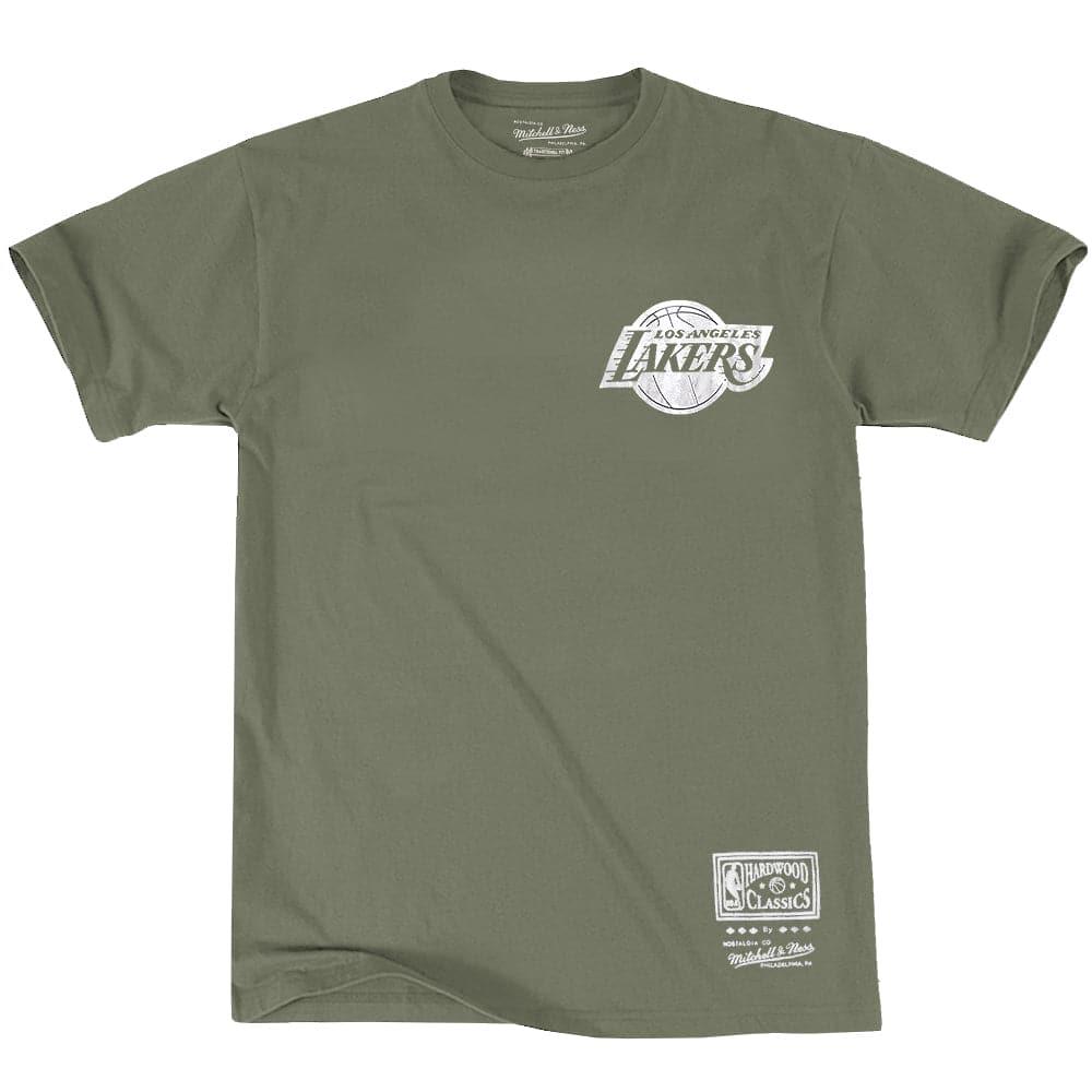 Mitchell And Ness T-Shirts Los Angeles Lakers Mitchell & Ness NBA Foil Logo T-Shirt - Olive Tea