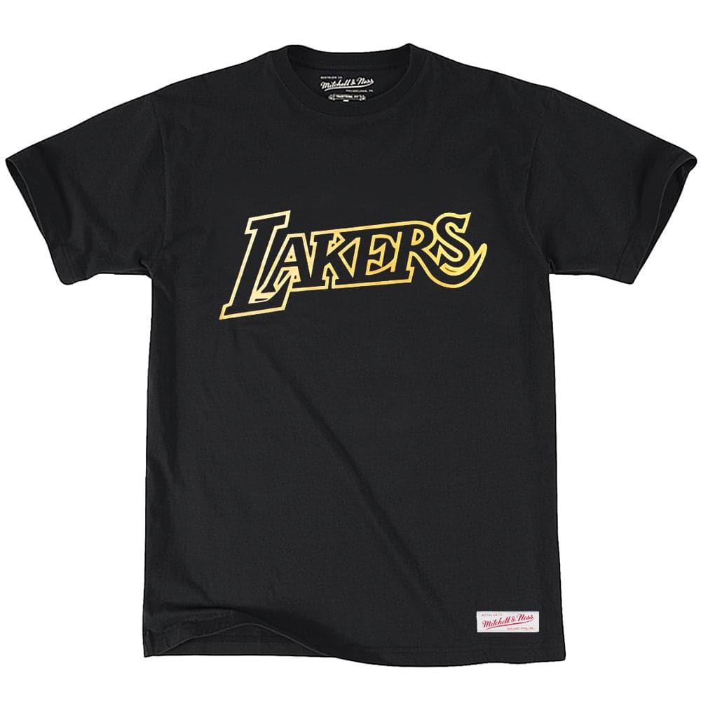 Mitchell And Ness T-Shirts Los Angeles Lakers Mitchell & Ness NBA Gold Wordmark T-Shirt - Black