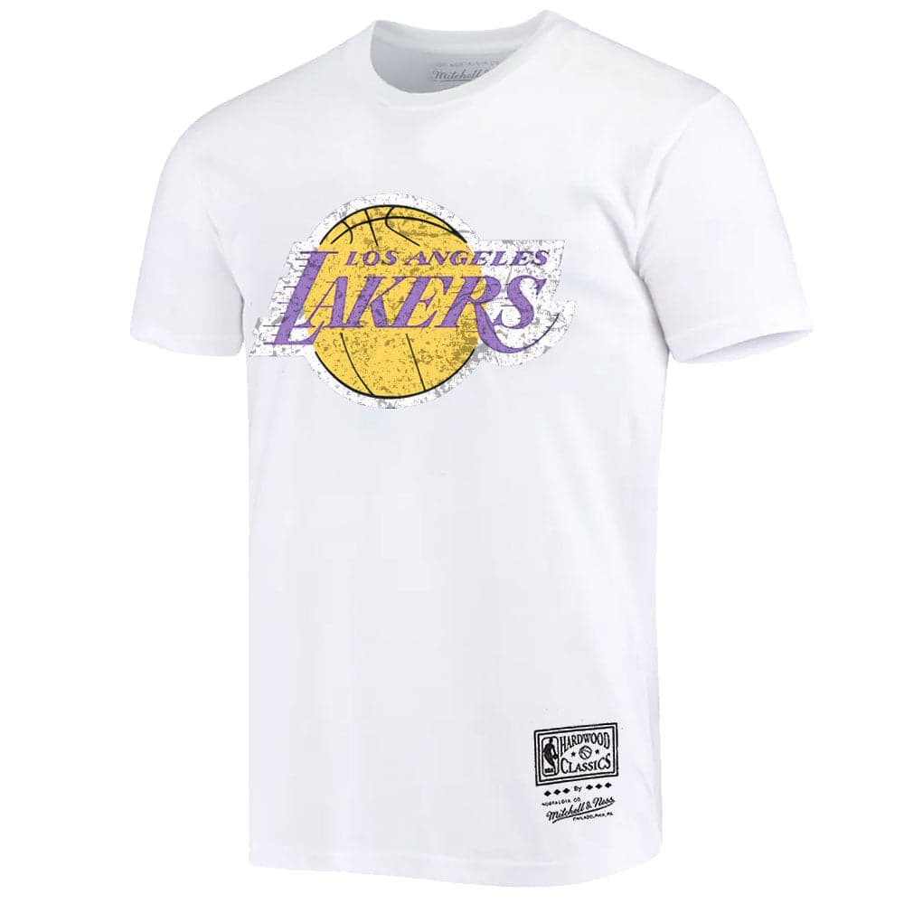Mitchell And Ness T-Shirts Los Angeles Lakers Mitchell & Ness NBA HWC Distressed Logo T-Shirt - White