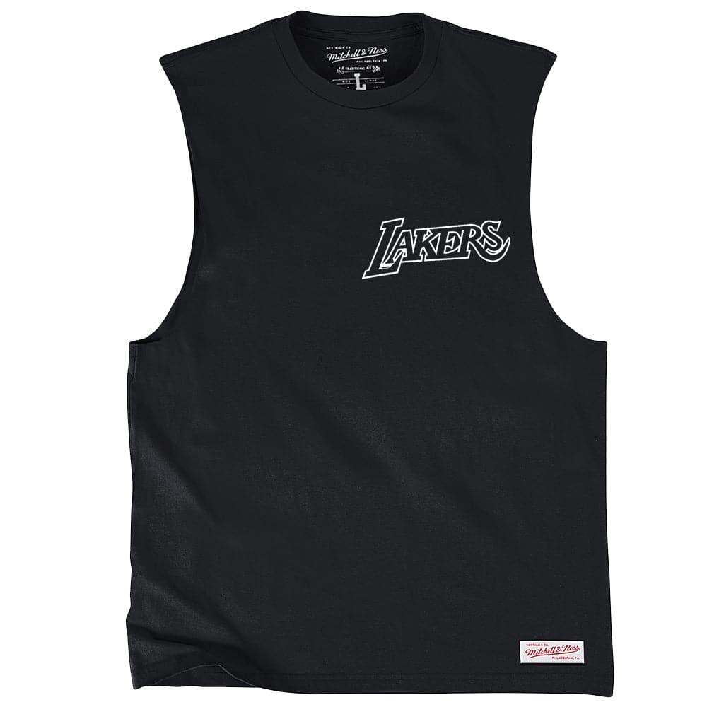 Mitchell And Ness T-Shirts Los Angeles Lakers Mitchell & Ness NBA HWC White Wordmark Muscle T-Shirt - Black