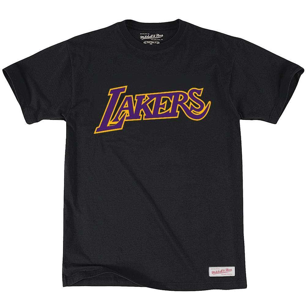 Mitchell And Ness T-Shirts Los Angeles Lakers Mitchell & Ness NBA HWC Wordmark Logo T-Shirt - Black