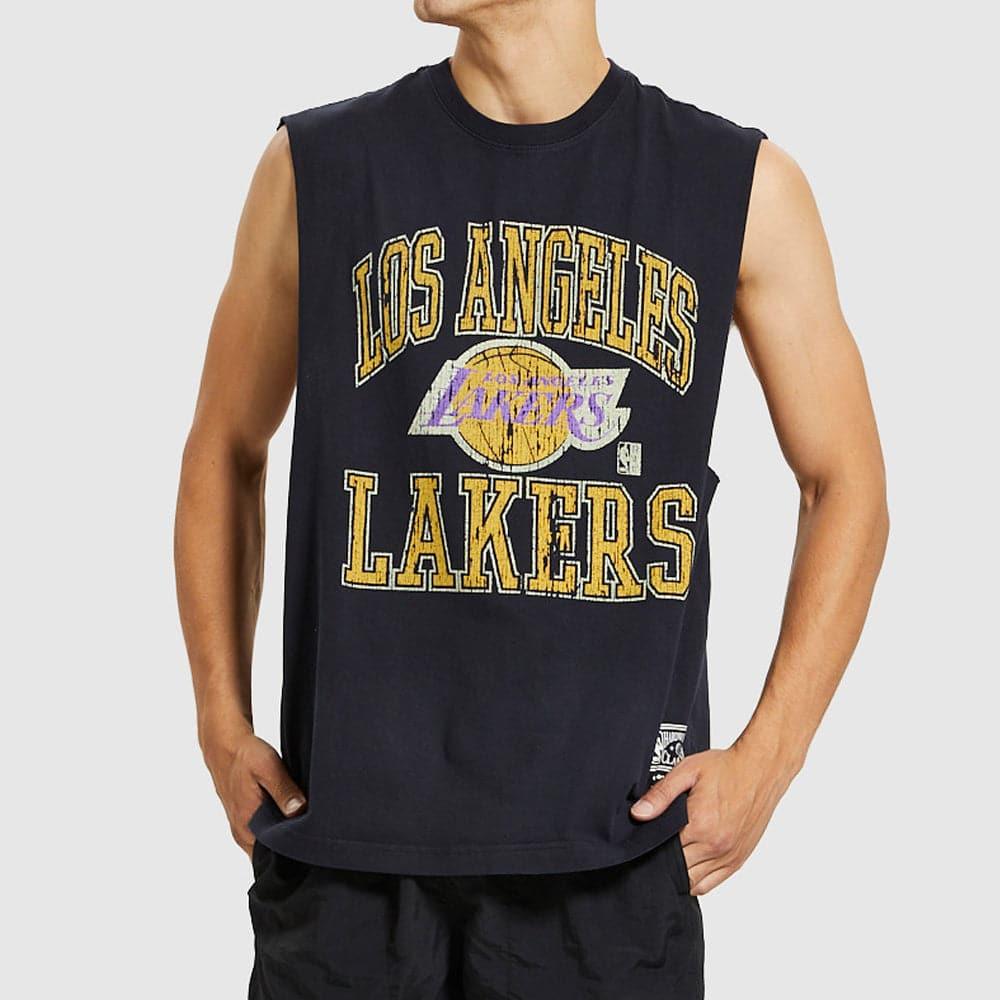 Mitchell And Ness T-Shirts Los Angeles Lakers Mitchell & Ness NBA Ivy Arch Vintage Muscle T-Shirt - Faded Black