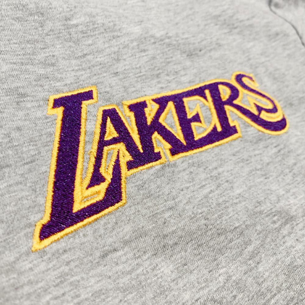 Mitchell And Ness Long Sleeve Tees Los Angeles Lakers Mitchell & Ness NBA Left Hit Long Sleeve T-Shirt - Grey