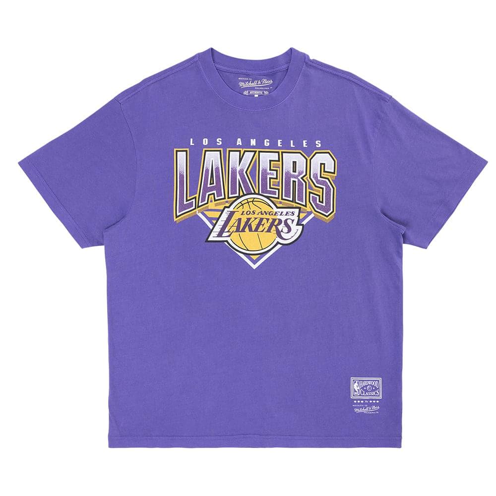 Mitchell And Ness T-Shirts Los Angeles Lakers Mitchell & Ness NBA Metallic Shadow Vintage T-Shirt - Faded Purple