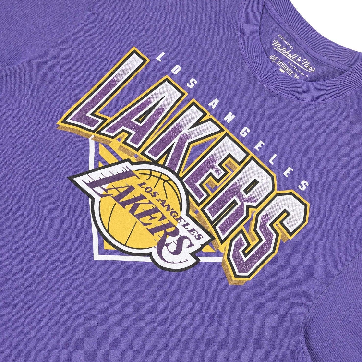 Mitchell And Ness T-Shirts Los Angeles Lakers Mitchell & Ness NBA Metallic Shadow Vintage T-Shirt - Faded Purple