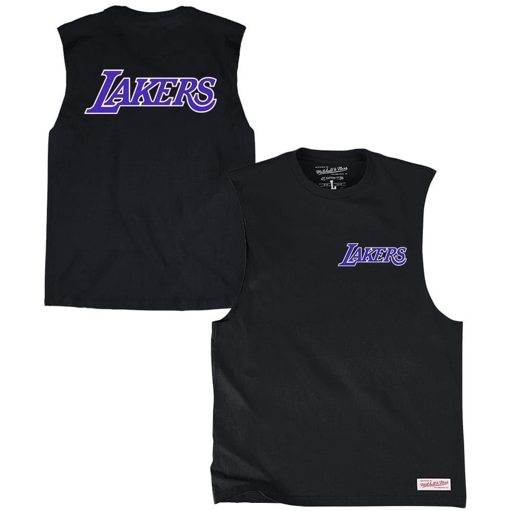 Mitchell And Ness T-Shirts Los Angeles Lakers Mitchell & Ness NBA Retro Repeat Muscle T-Shirt - Black