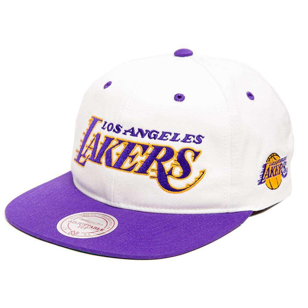 Mitchell And Ness Caps Los Angeles Lakers Mitchell & Ness NBA Retro Script Snapback Hat - White