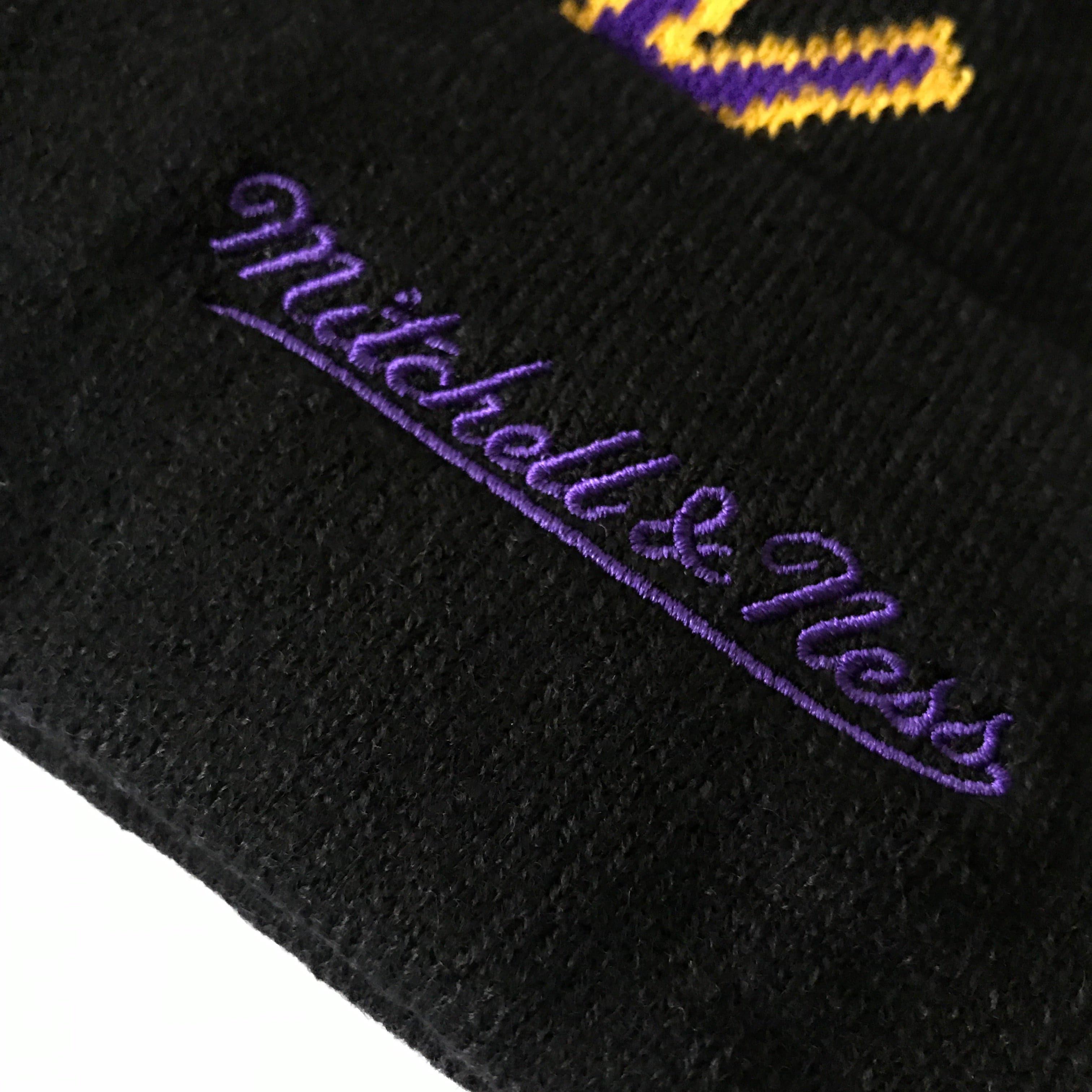 Mitchell And Ness Beanies Los Angeles Lakers Mitchell & Ness NBA Script Burst Pom Knit Beanie - Black