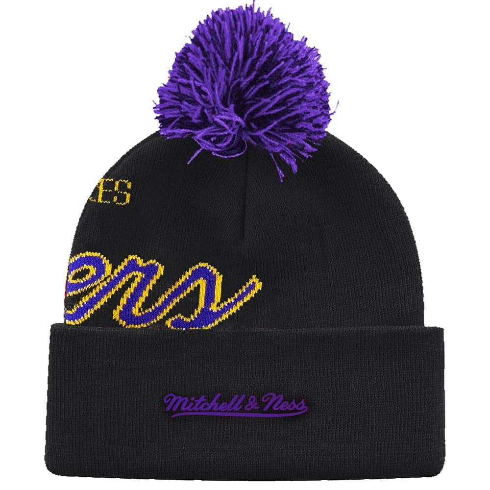 Mitchell And Ness Beanies Los Angeles Lakers Mitchell & Ness NBA Script Burst Pom Knit Beanie - Black