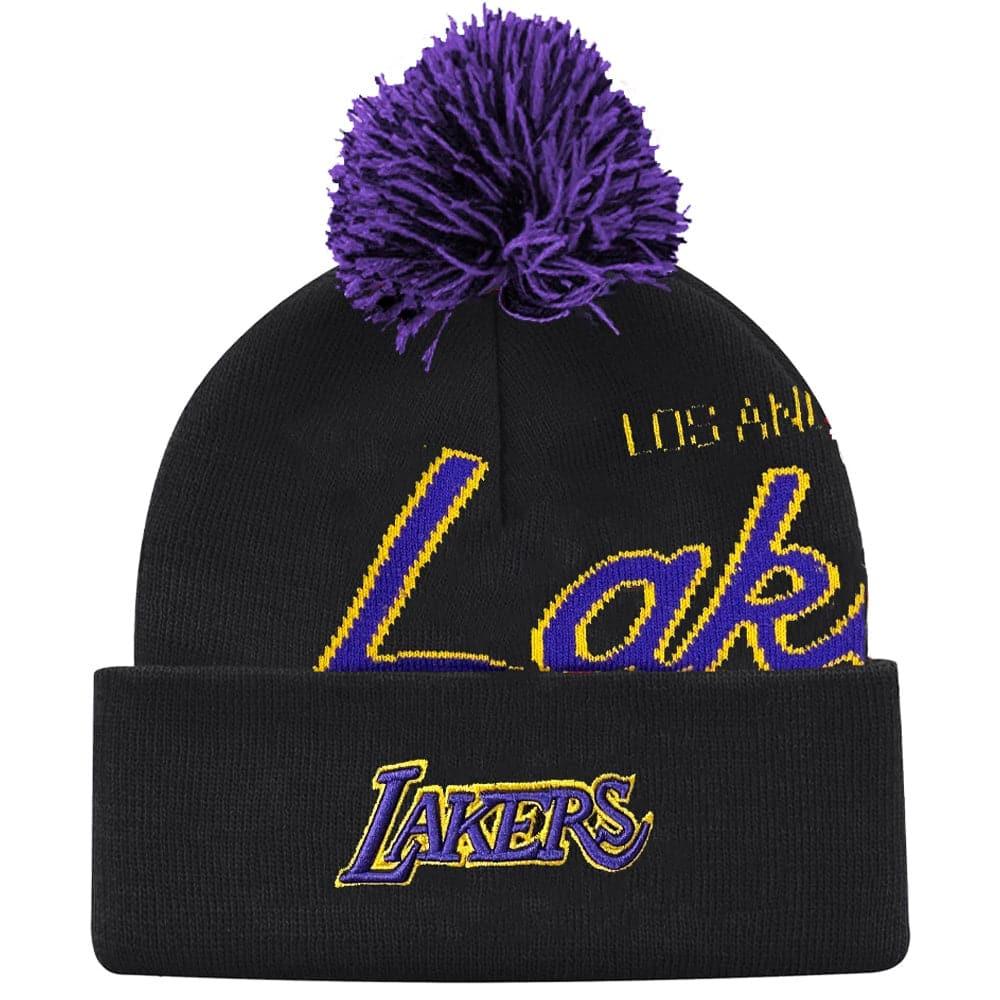 Mitchell And Ness Beanies Los Angeles Lakers Mitchell & Ness NBA Script Burst Pom Knit Beanie - Black