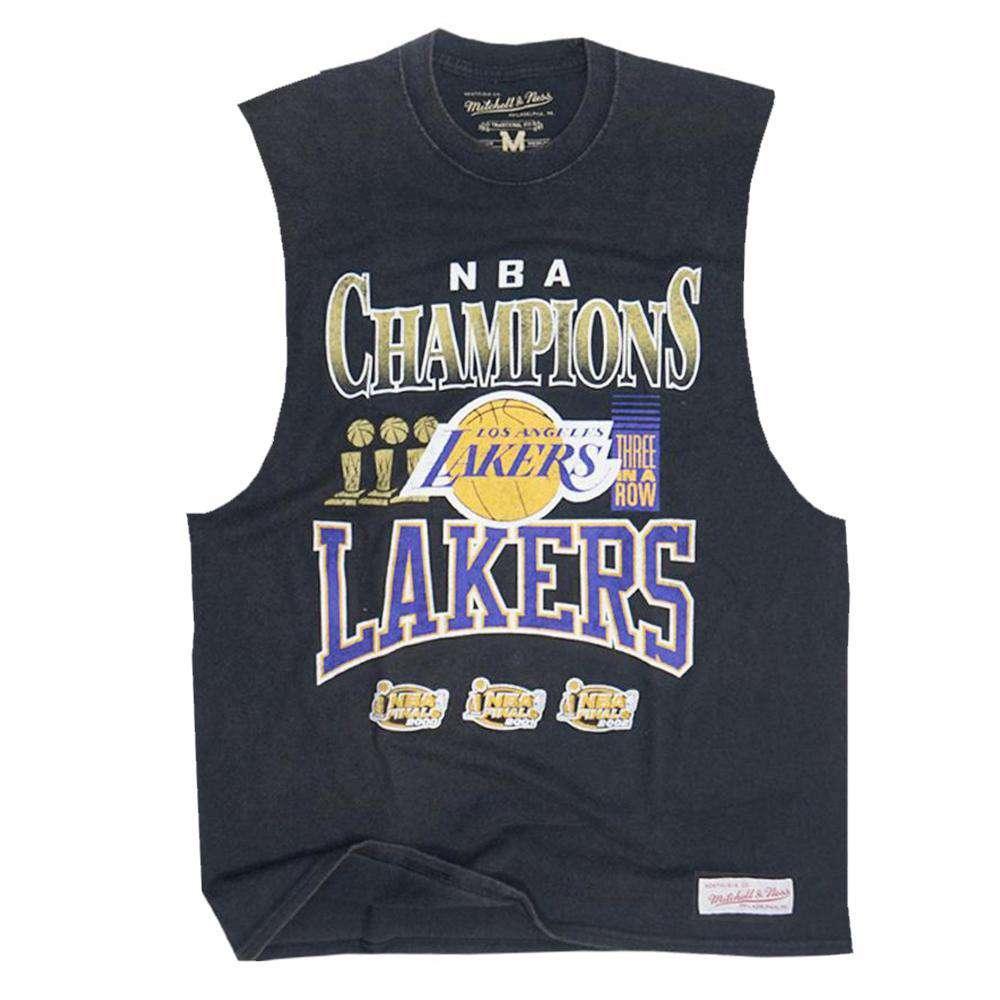Mitchell And Ness T-Shirts Los Angeles Lakers Mitchell & Ness NBA Vintage Championship Rings Muscle T-Shirt - Black