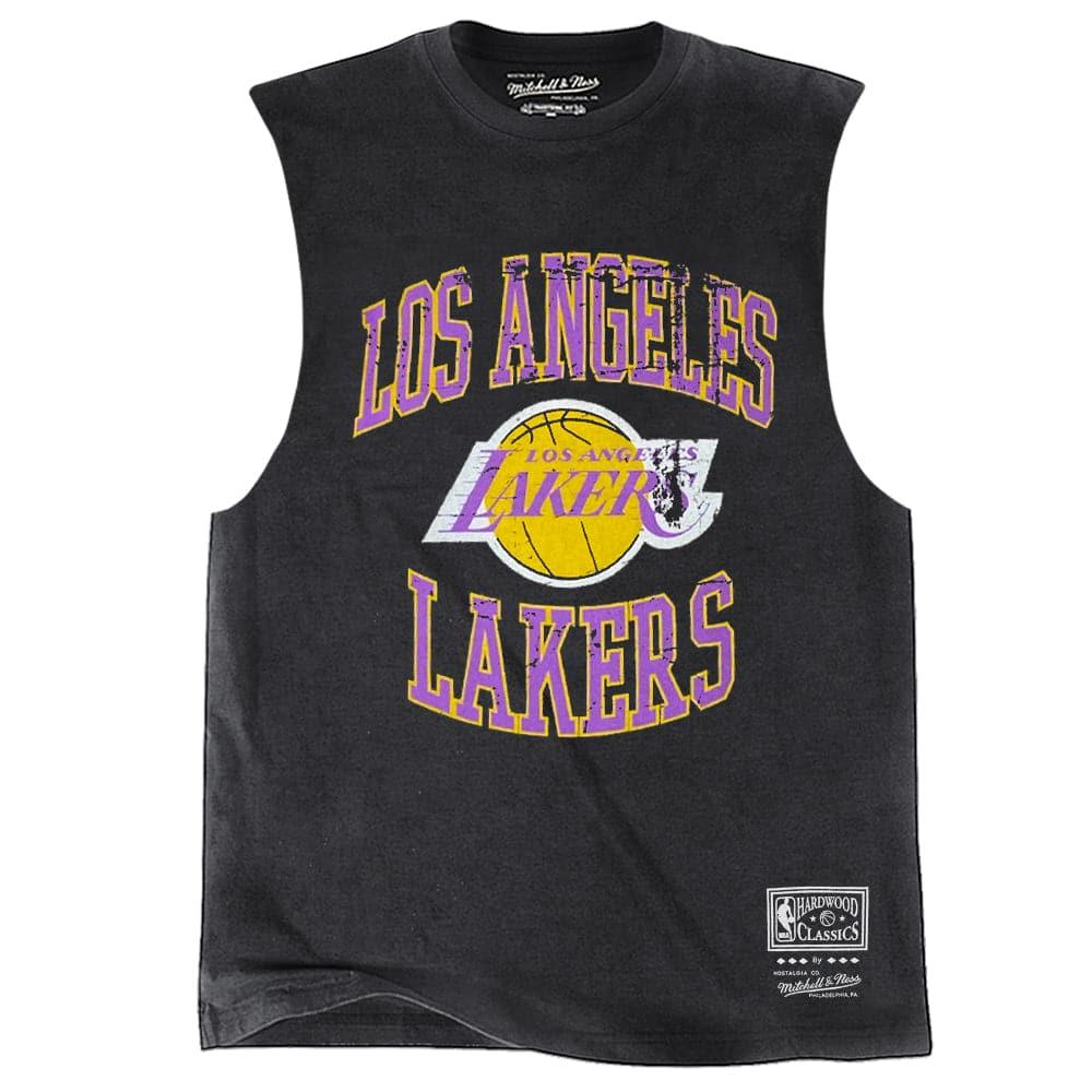 Mitchell And Ness T-Shirts Los Angeles Lakers Mitchell & Ness NBA Vintage Crest Logo Muscle T-Shirt - Black