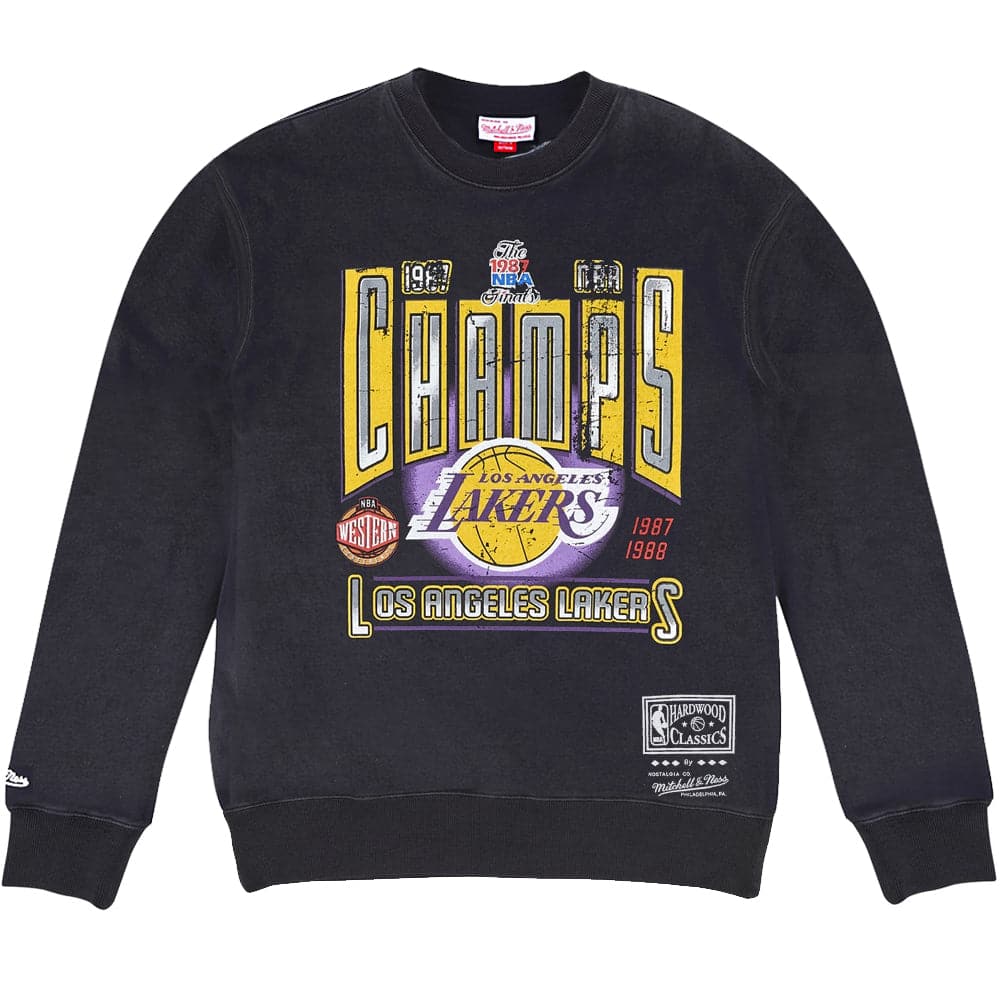 Mitchell And Ness Jumpers Los Angeles Lakers Mitchell & Ness NBA Winner Takes All Vintage Crew Jumper - Faded Black