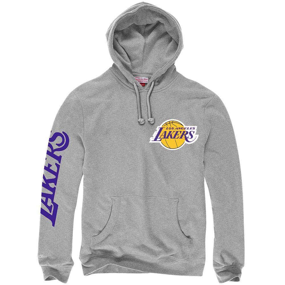 Mitchell And Ness Jumpers Los Angeles Lakers Mitchell & Ness NBA Wordmark Hoodie Jumper - Grey