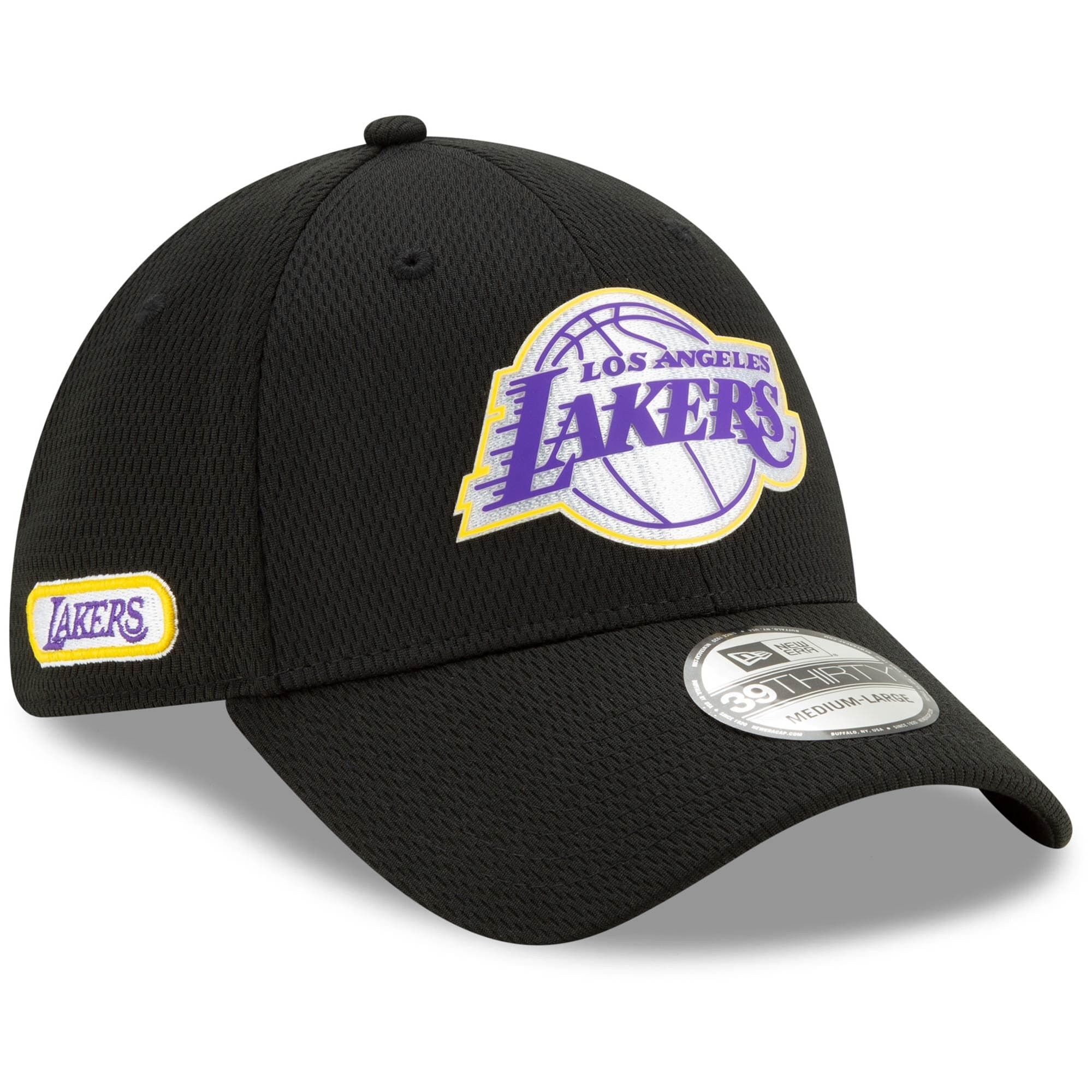 New Era Caps Los Angeles Lakers New Era NBA 2020 Back Half 39THIRTY Flex Fit Curve Hat - Black