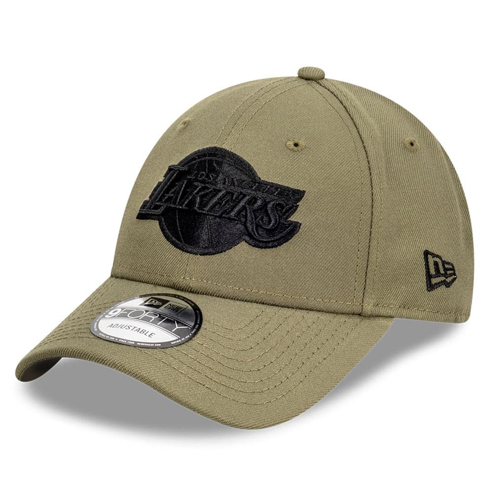 New Era Caps Los Angeles Lakers New Era NBA Black Tonal 9FORTY Snapback Curve Hat - Olive