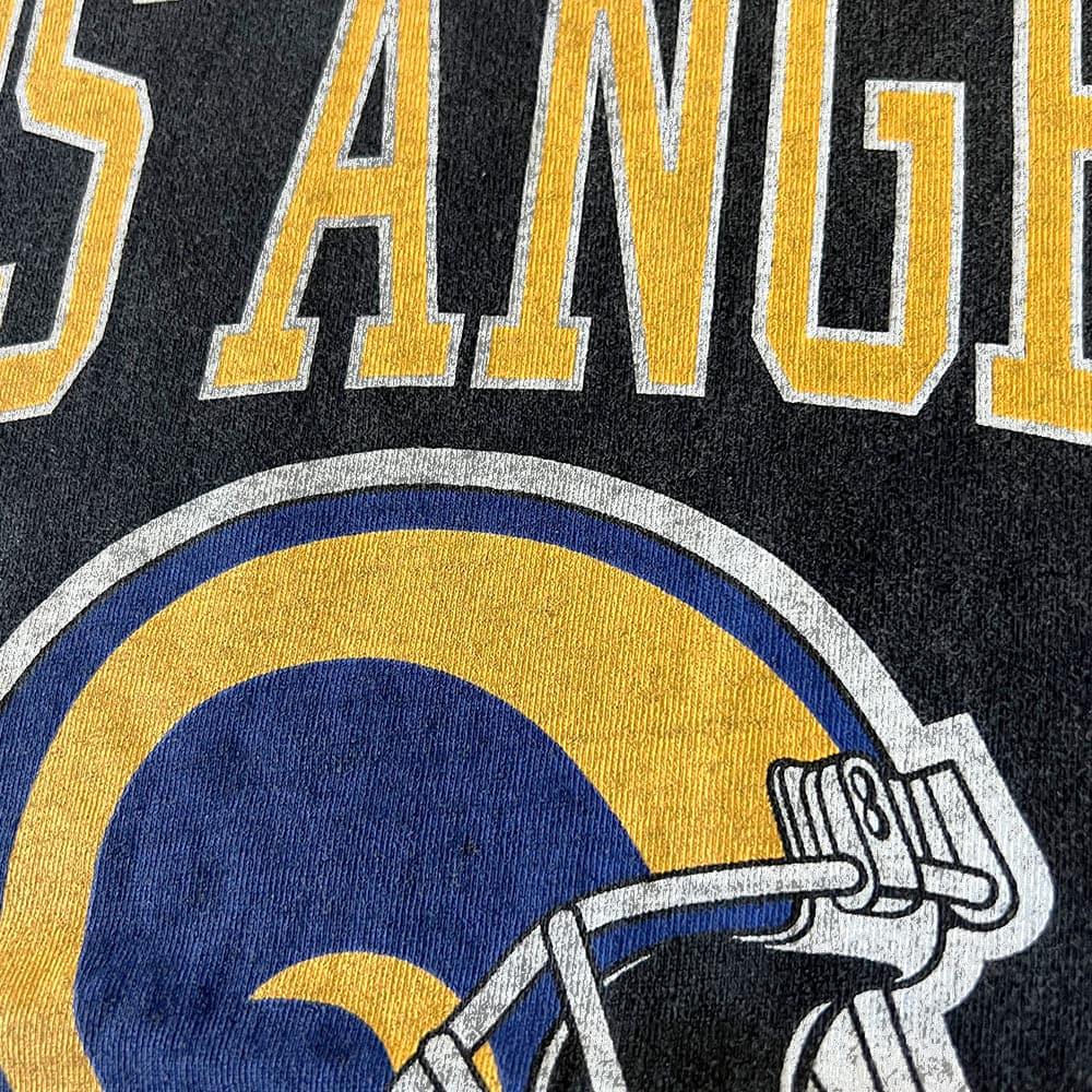 Majestic Athletic T-Shirts Los Angeles Rams Majestic NFL Helmet Arch Snow Wash Vintage Muscle T-Shirt - Faded Black