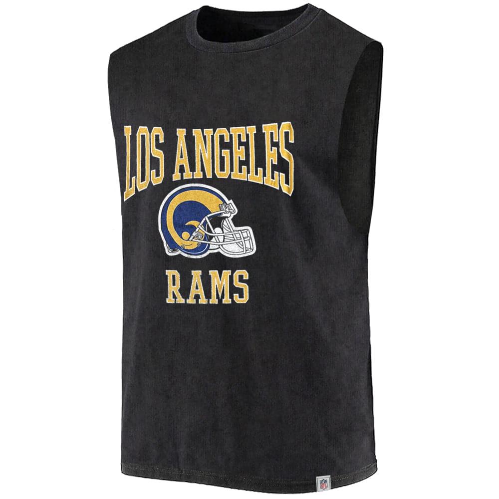 Majestic Athletic T-Shirts Los Angeles Rams Majestic NFL Helmet Arch Snow Wash Vintage Muscle T-Shirt - Faded Black