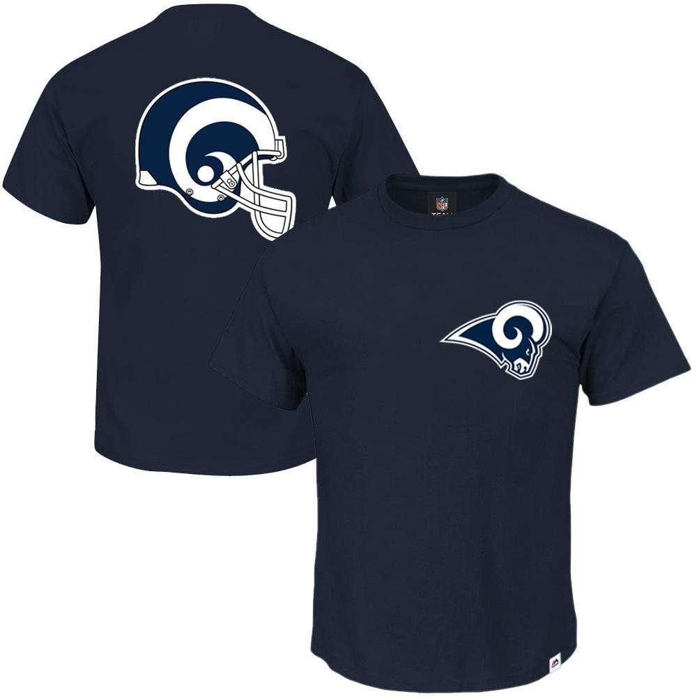 Majestic Athletic T-Shirts Los Angeles Rams Majestic NFL Helmet Logo T-Shirt - Navy
